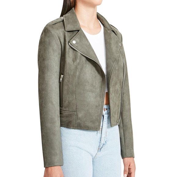 NWT BB DAKOTA BY STEVE MADDEN VEGAN Faux Suede Moto Jacket in Green - Picture 9 of 11